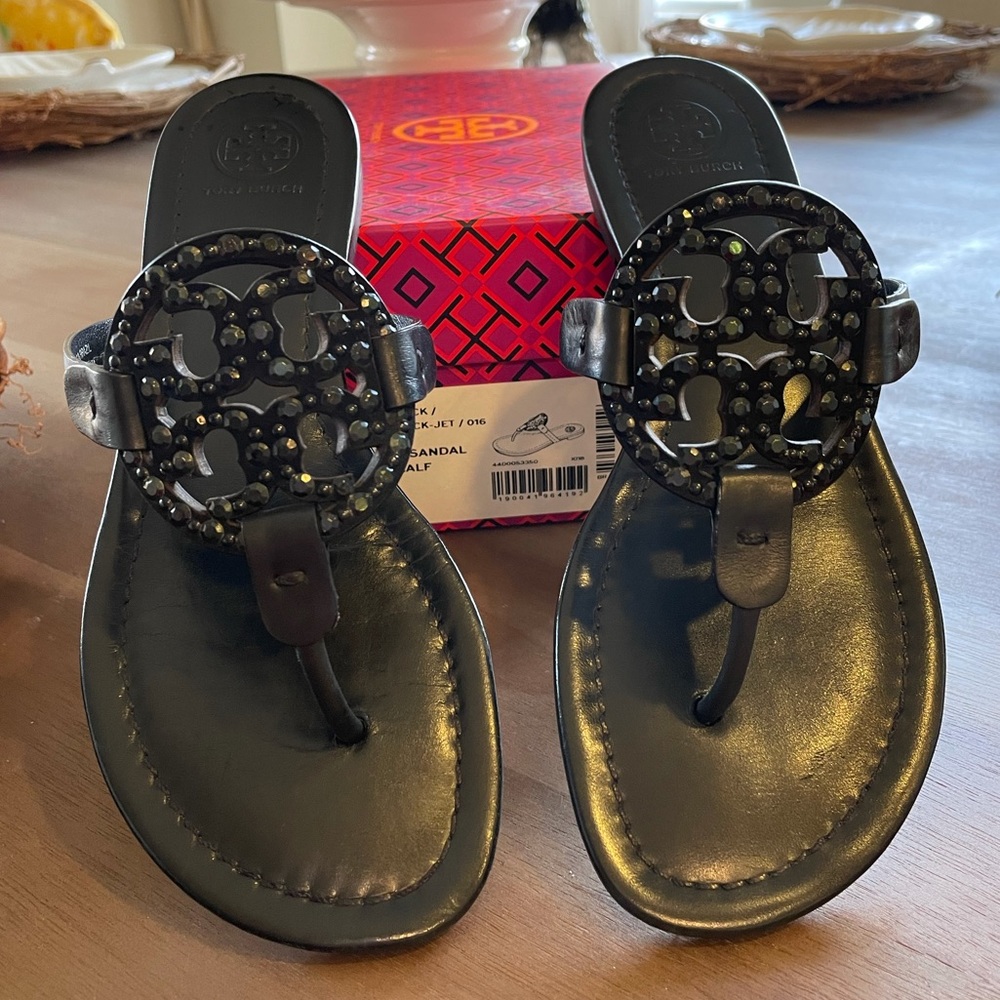 Tory Burch Miller embellished black sandal